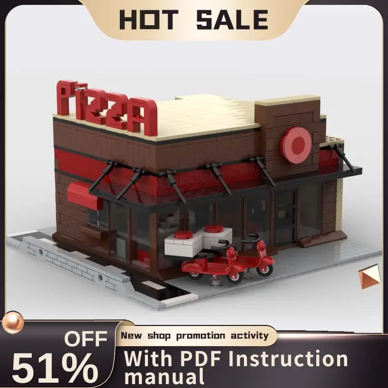 

New 1405Pcs City Hot Selling Street View Moc Modular Pizza Model Building Personalized Jigsaw Diy Creative Ideas Kids Toys Gifts
