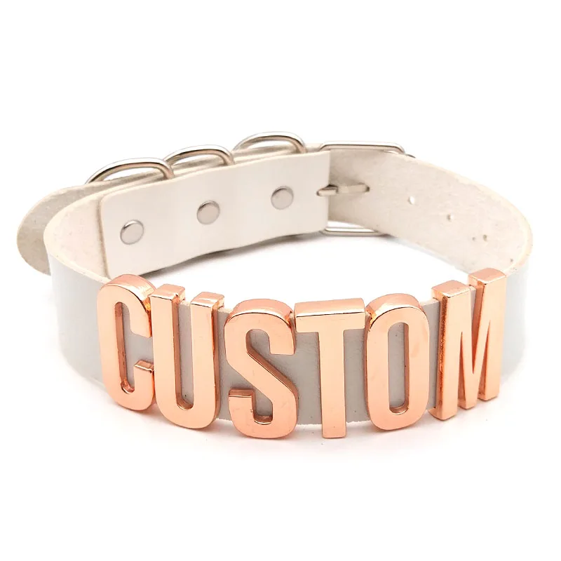 30MM Goth Sexy Rose Gold Letters Custom Collar Choker Necklaces Men Women BDSM Role Age Cosplay Chocker Customized Jewelry