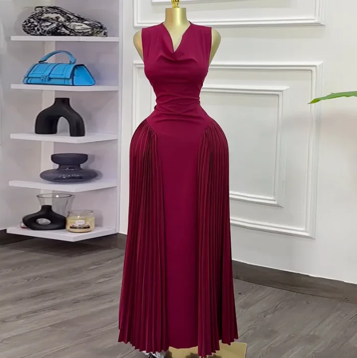 

Womens Dresses 2025 Spring New Sweet and Fresh V-Neck Pleated Skirt High Waist Sleeveless Casual Versatile Dress Long Skirt