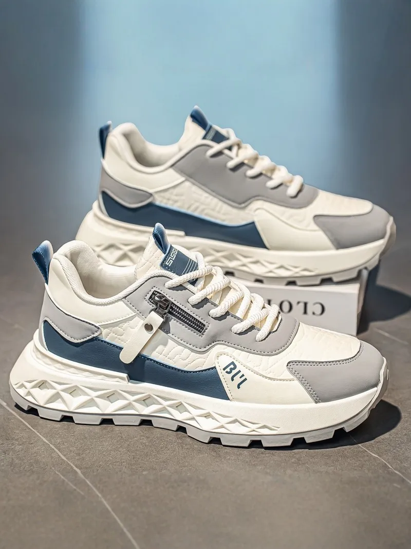 

Men's Summer Anti-Slip Waterproof Casual Leather Surface Sports Shoes Running Thick Bottom Dad Shoes Fashionable Daily Wear