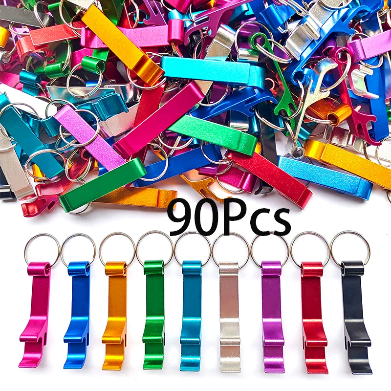 90Pcs Metal Beer Bottle Opener Keychain Bottle Opener Easy to Carry Split Key Ring Chain Keychain Aluminum Beer Bottle Opener