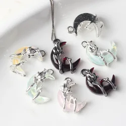 10Pcs/pack Simple Alloy Rose Flower Wrapped Resin Moon Pendant DIY Bracelets Necklaces Jewelry Accessories