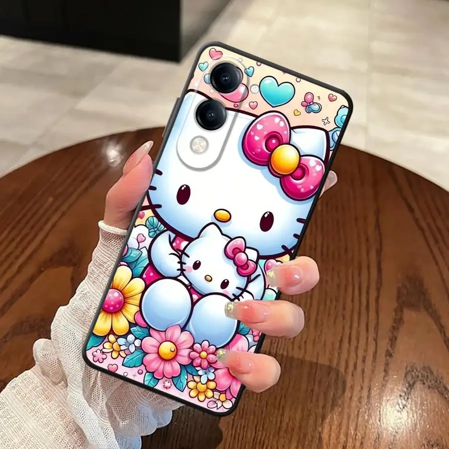 Custodia rossa Hello Kitty per Vivo V29 Y75 Y81 Y52S Y93 Y71 Y91 V27 V25 V30 Y50 Y95 V21E V23 Y53S Y51S Y78 Cover posteriore morbida per telefono