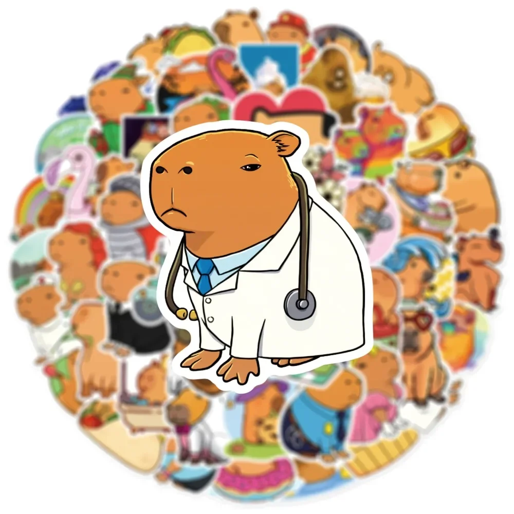 Capybara Cartoon Stickers Lovely Cartoon Capybara Waterproof Stickers Student Stationery Stickers 50 Pieces