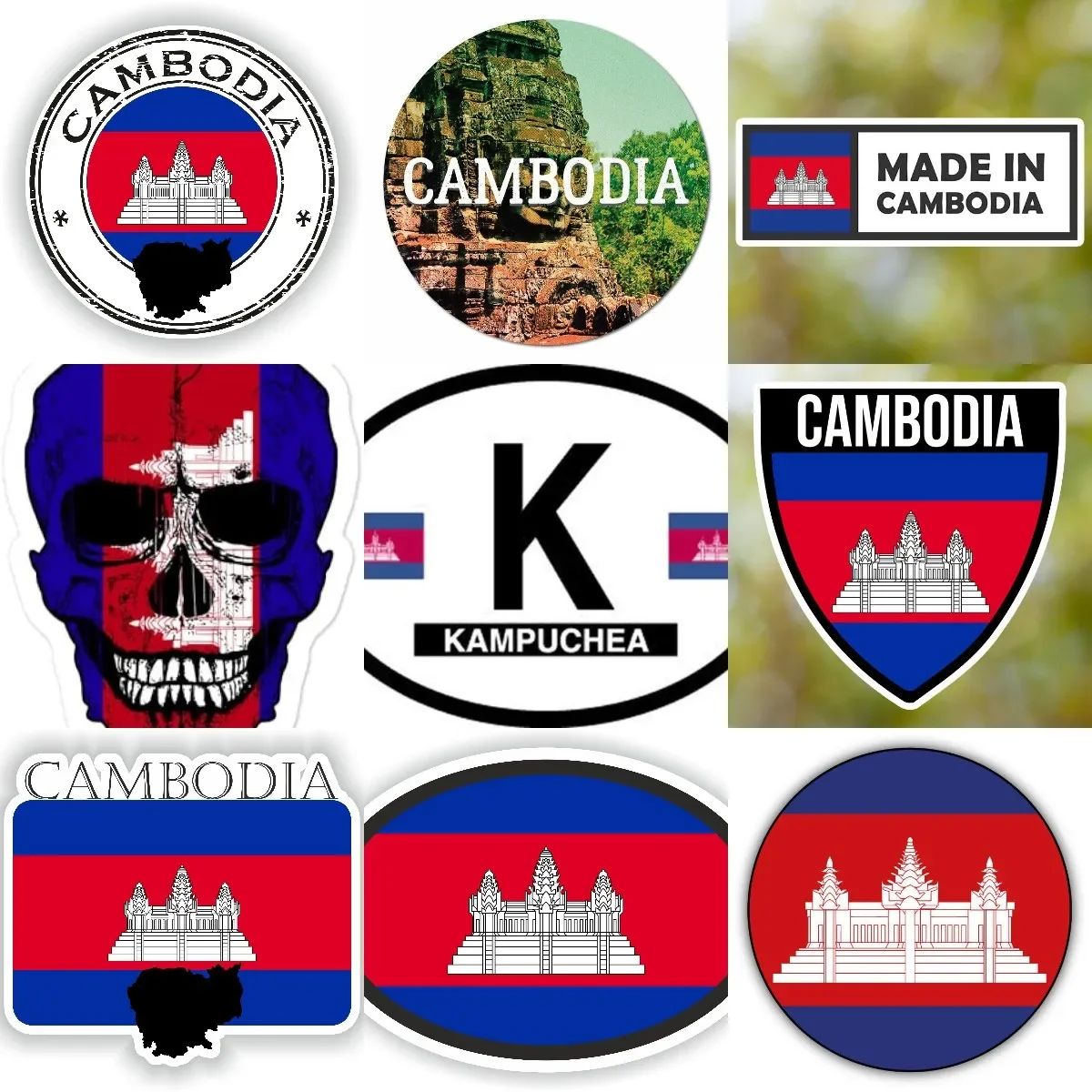 

K Cambodia Flag Map Emblem Creative Waterproof Sticker for Decorate Room Wall Car Window Helmet Camper Bumper Truck Van Decal