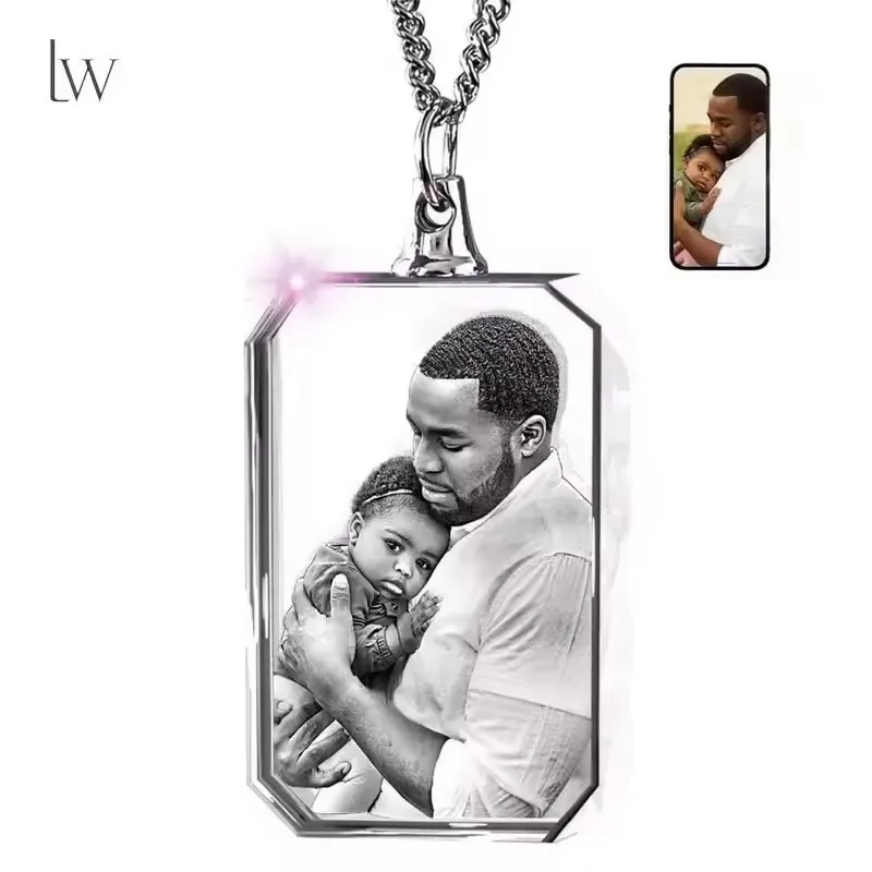 

Custom 3D Crystal Photo Necklace Personalized Laser Etched Picture Necklace Customized Photo Gift for Her Women Couple Keepsake