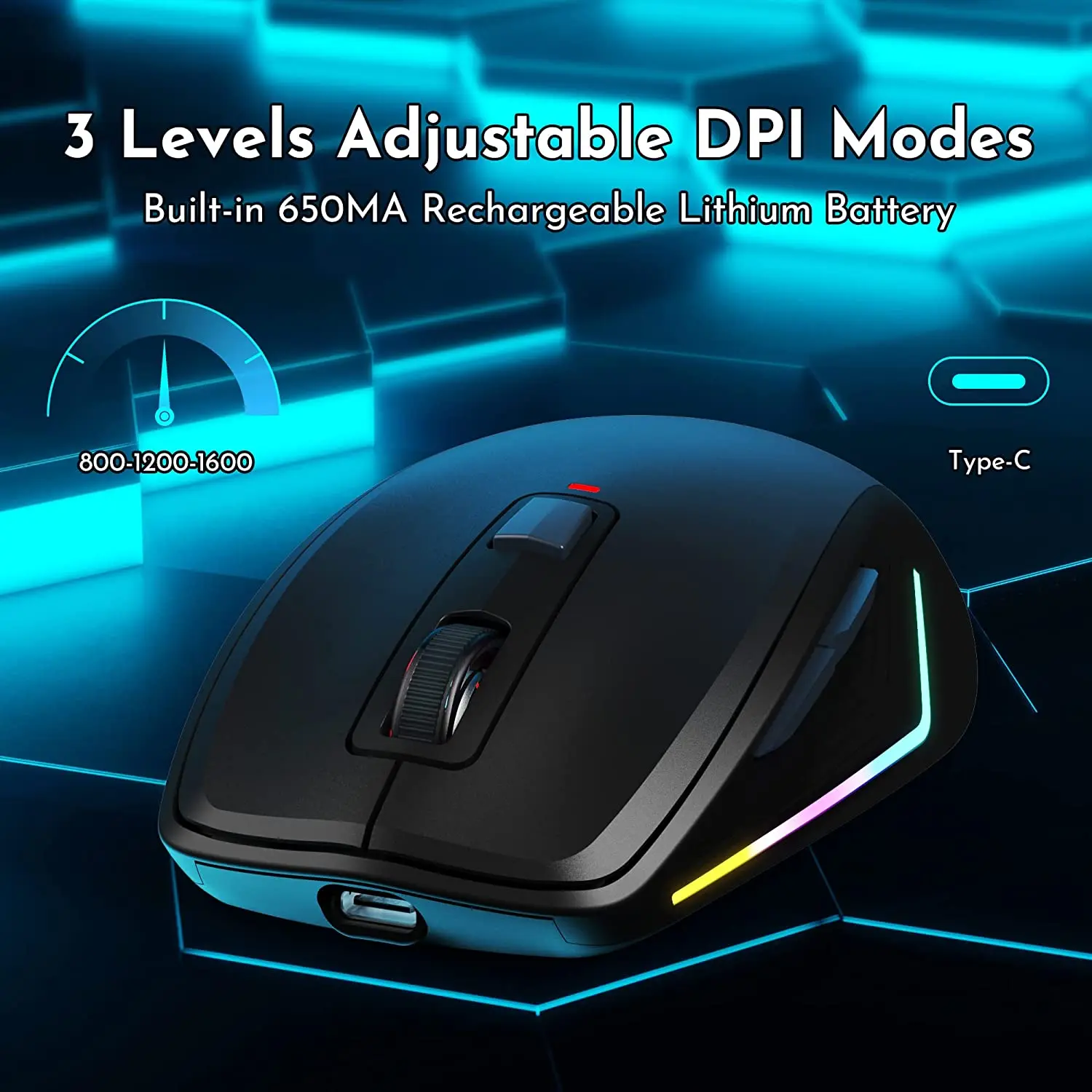 Rechargeable Silent Bluetooth Wireless Gaming Mouse Dual Model Type-C RGB Backlight 1600 DPI Readjustable for Notebook PC Laptop