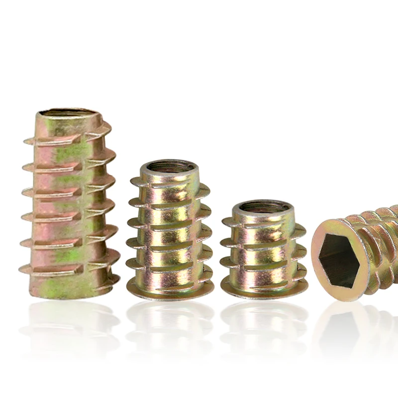 10-100Pcs M4 M5 M6 M8 M10 Zinc Alloy Thread for Wood Insert Nut Flanged Hex Drive Head Furniture Nuts Selection Length 6-30mm