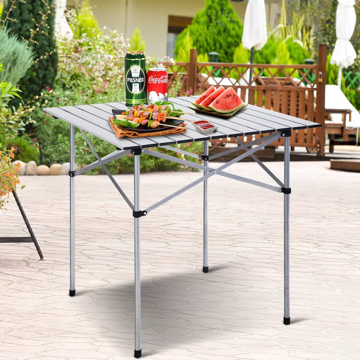 

28"x28" Roll Up Portable Folding Camping Square Aluminum Picnic Table w/Bag New