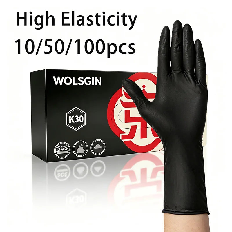 Black Disposable Extra-Long Thick Nitrile Gloves, Super Stretchy, Perfect for Washing Dishes and Doing Household Cleaning