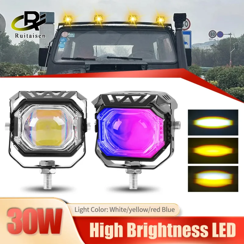 

Motorcycle LED Driving Fog Lights 30W 12V-80V 4 Lighting Modes LED Auxiliary Lights IP67 Waterproof for Tractor Truck ATV UTV