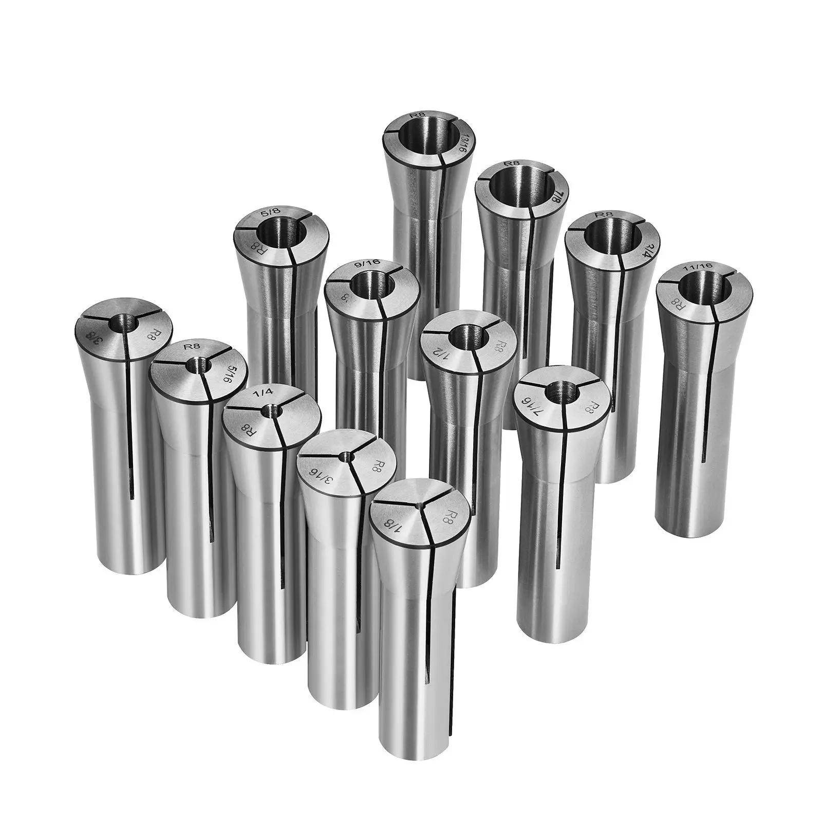 

13pcs R8 Collet Set, 1/8''-7/8'', 45# Steel, 0.0012"/30μm TIR, w/ Labeled Boxes, for Milling/Drill/Boring Machines