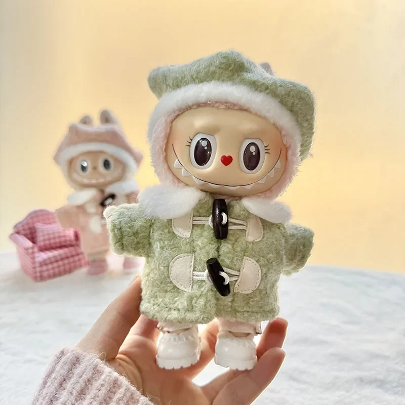 15-17cm labubu mini boneca para coreia kpop exo roupas de ano novo boina hexagonal casaco roupas acessórios ídolo pingente