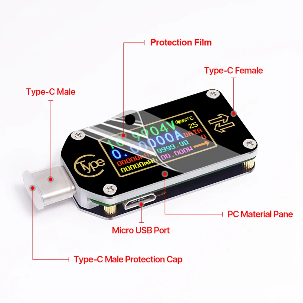 PD الزناد USB-C الفولتميتر مقياس التيار الكهربائي RD TC66/TC66C نوع- 2 طريقة الحالي متر المتعدد PD شاحن بطارية USB الكهربائية تستر