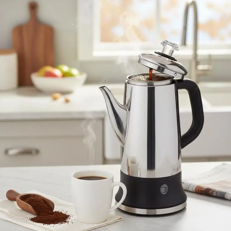 

Coffee Brewer 12-Cup For Kitchen Office Party, Constant Temperature Retention Insulated Grip Traditional Design Rapid Extraction Precision Pouring Metal Polish