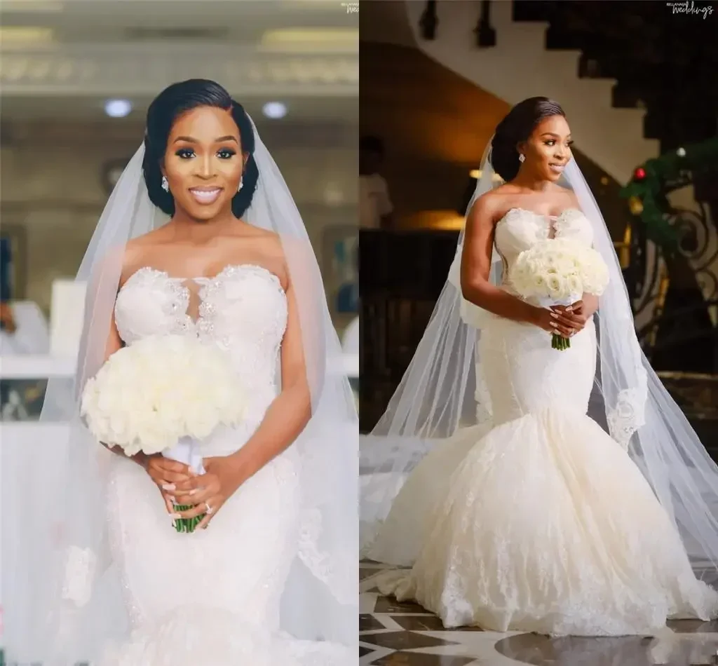 Abiti da sposa a sirena personalizzati Abito da sposa con perline su misura in cristallo africano con scollo a cuore vintage taglie forti