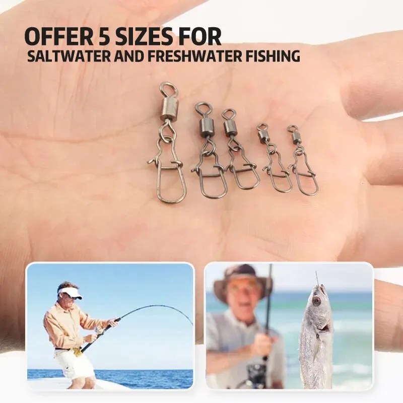 100PCS/Box Fishing Connector Pin 4# 6# 8#10#12# Bearing Rolling Swivel With Snap Fishhook Lure Accessories image 6