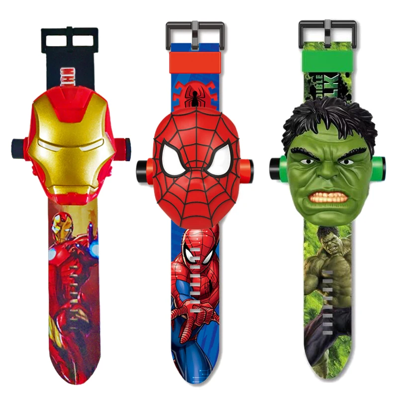 Disney Marvel Kids Watch Spiderman Iron Man Frozen Anime Figures Projection Watch Digital Clock Boys Girls Baby Watch Toys