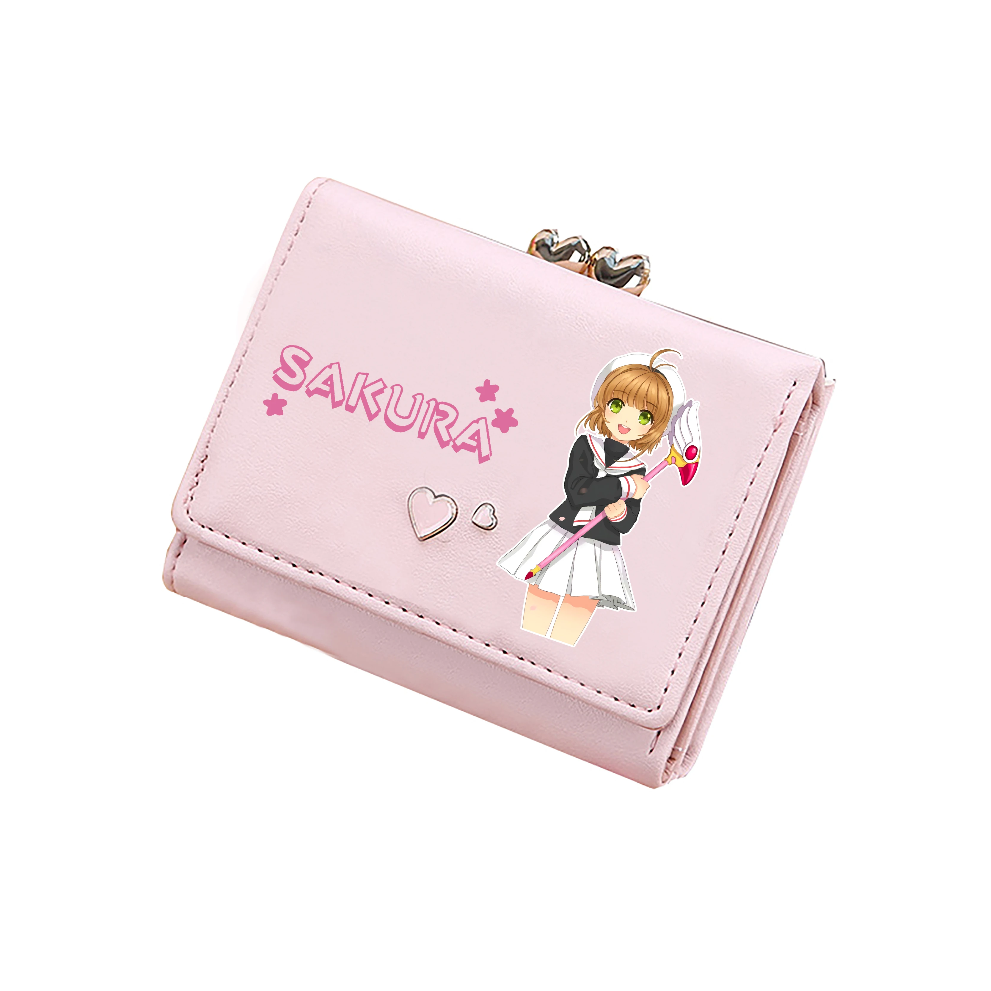 Anime Card Captor SAKURA Kawaii portafogli corti ragazze Pink ID Card titolari Pu Leather Coins borse Cartoon Money Clutch Bags