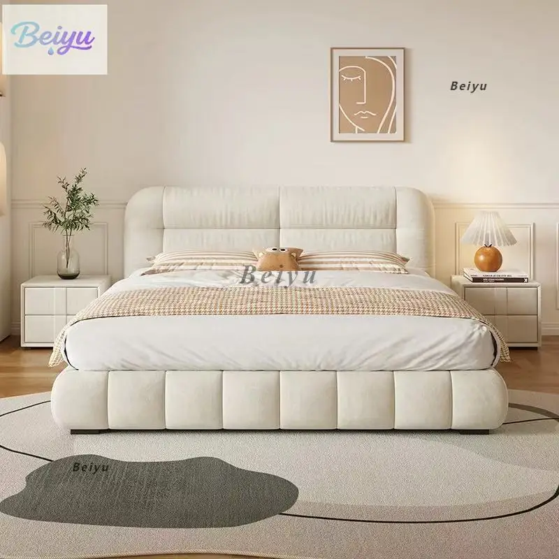 

Modern high-end cream puff fabric ins wind double bed small apartment simple master bedroom atmospheric storage soft bag bed