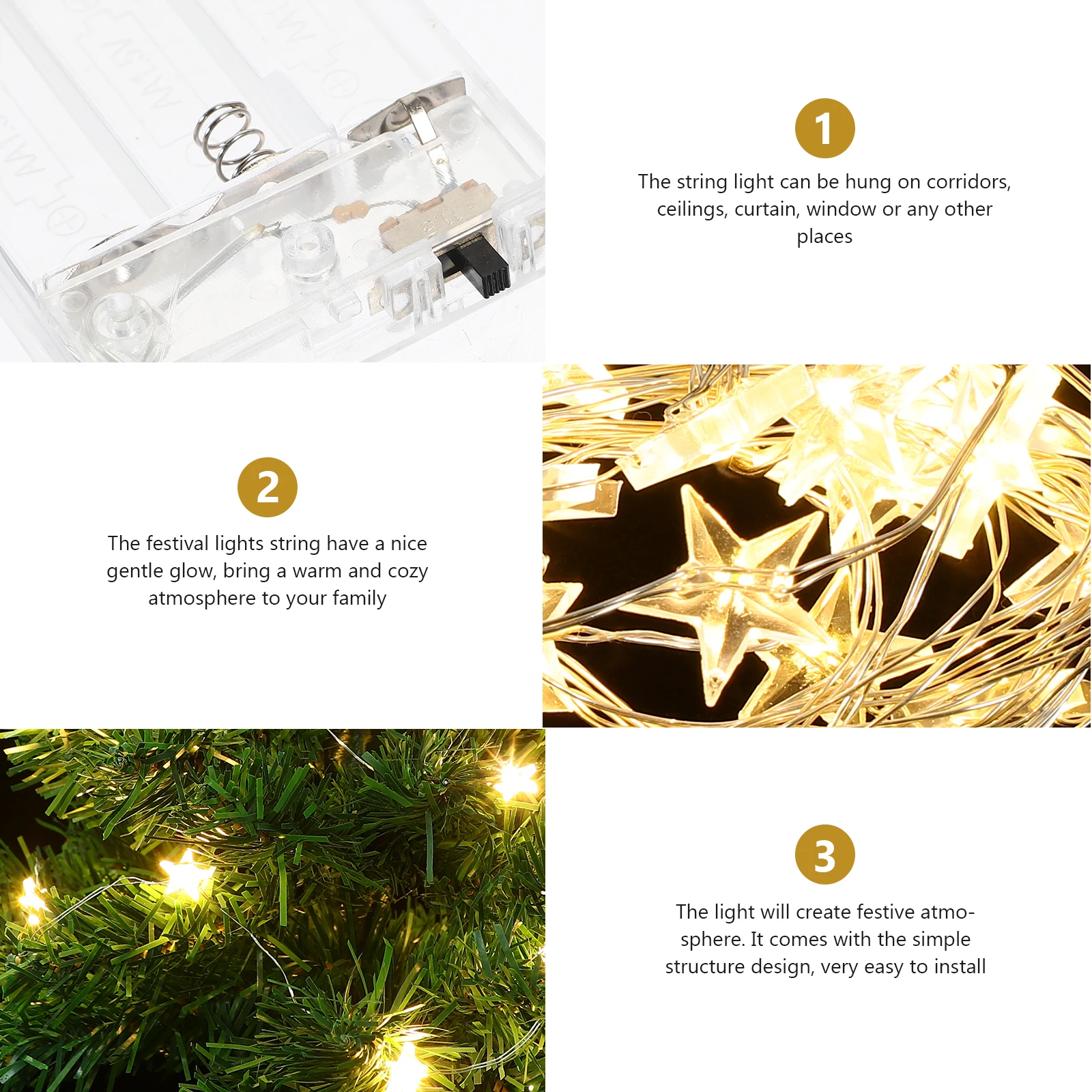 

20 LED Star Copper Wire String Lights Operated Warm White Fairy Lights for Christmas Wedding Party Garden Indoor Outdoor