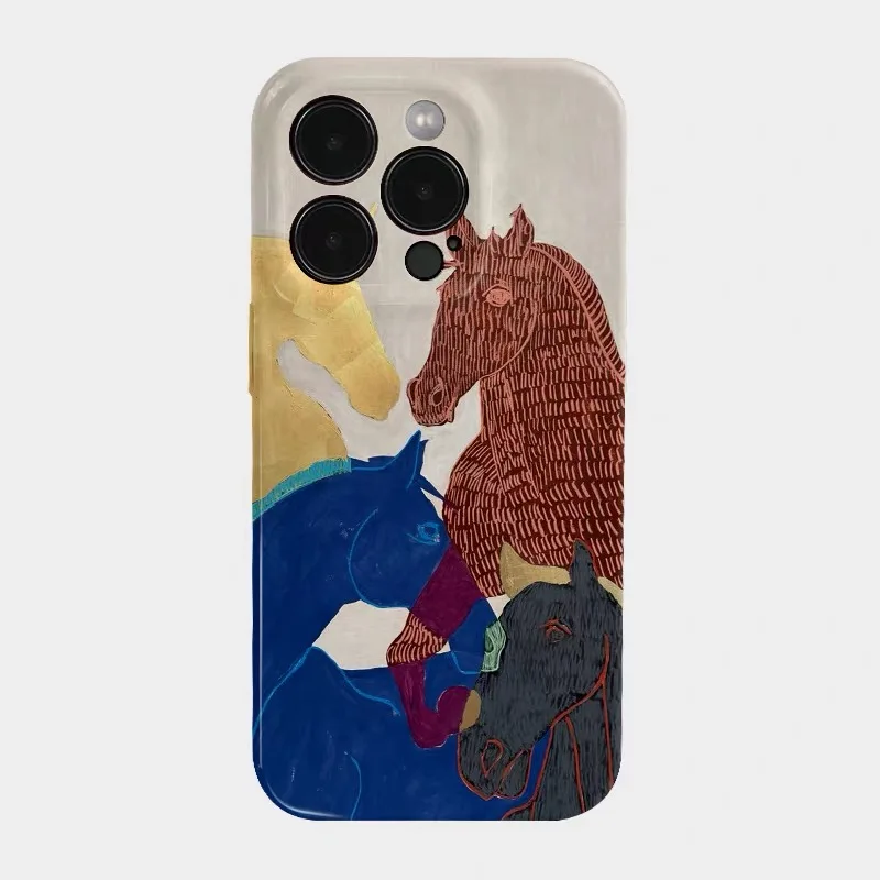 

Oil Painting of Four Horses Phone Case for IPHONE 17Air 16E 15PROMAX 14Plus 13 12MINI 11PRO 16Plus XR XS MAX Acrylic Phone Cover