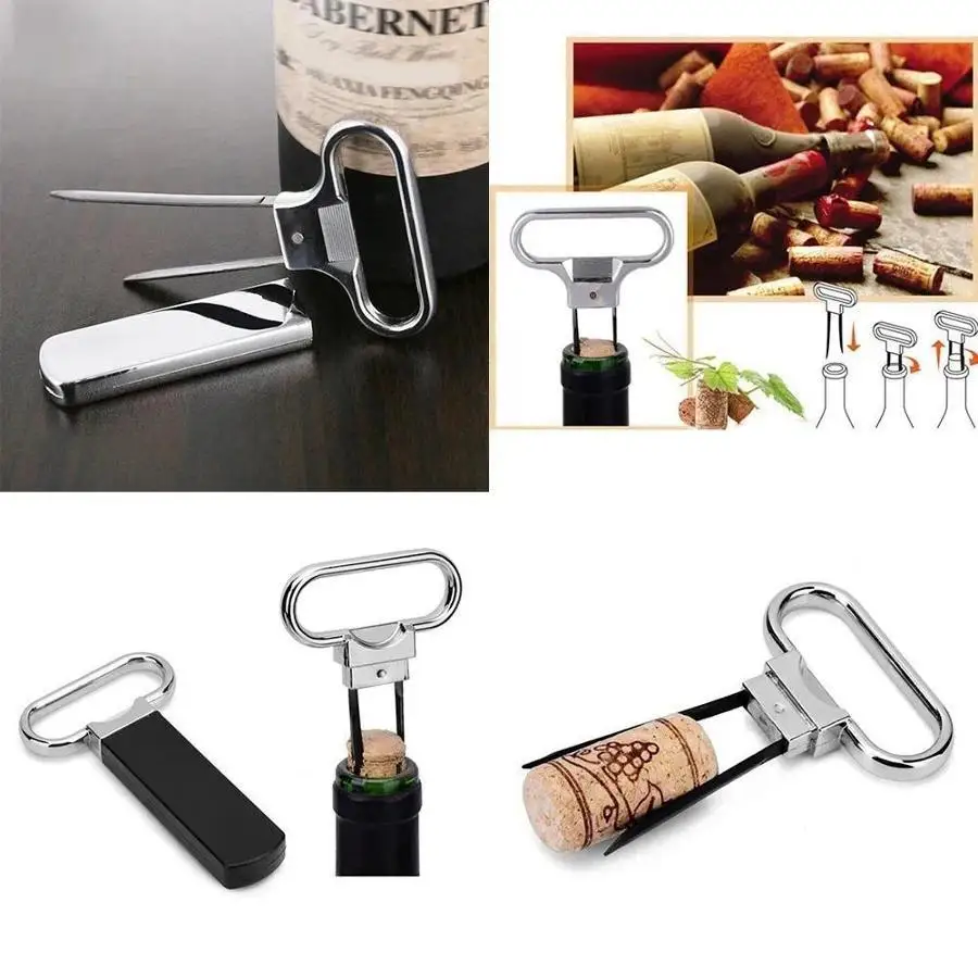 Vintage Stainless Steel Two Prong Wine Cork Puller Portable Bottle Opener Cork Remover Tool For Home Bar Restaurant Parties