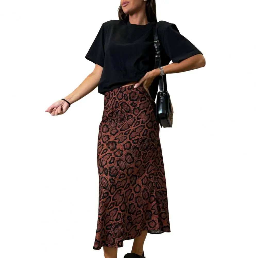 High-waisted Long Skirt Stylish Women's High Waist Leopard Print Midi Skirt with Zipper Detail Chic Commuting Style for A