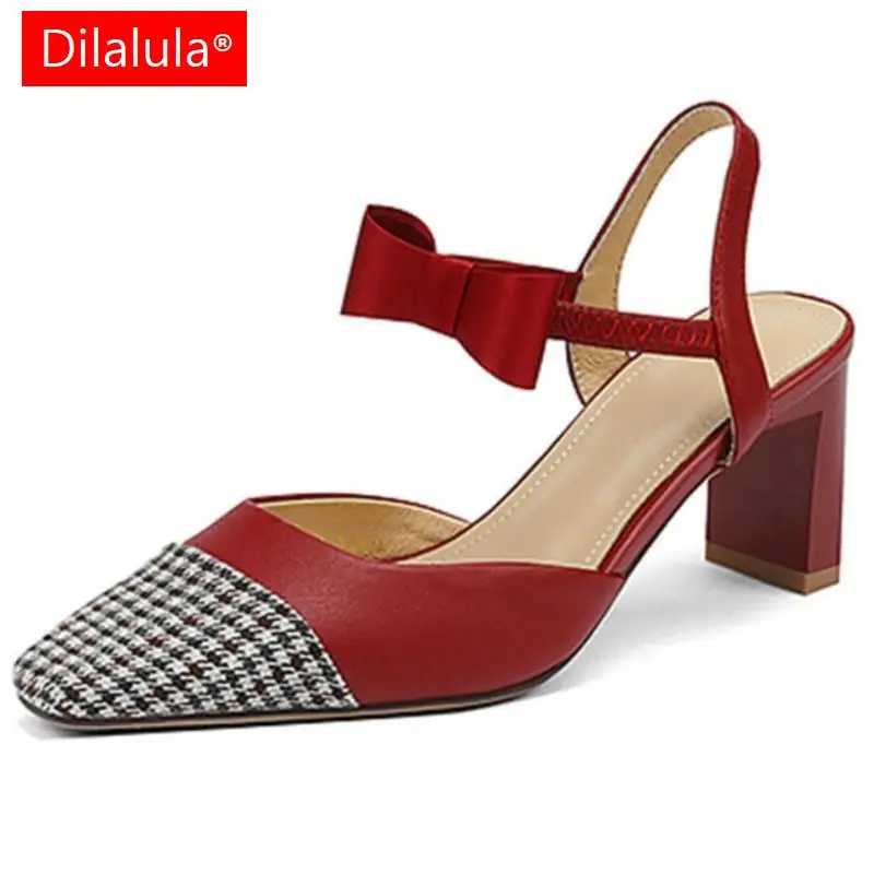 Dilalula 2024 Elastic Band Pointed Toe Sweet High Heel Fashion Female Shoes Cow Leather Butterfly-Knot Women sandals 40