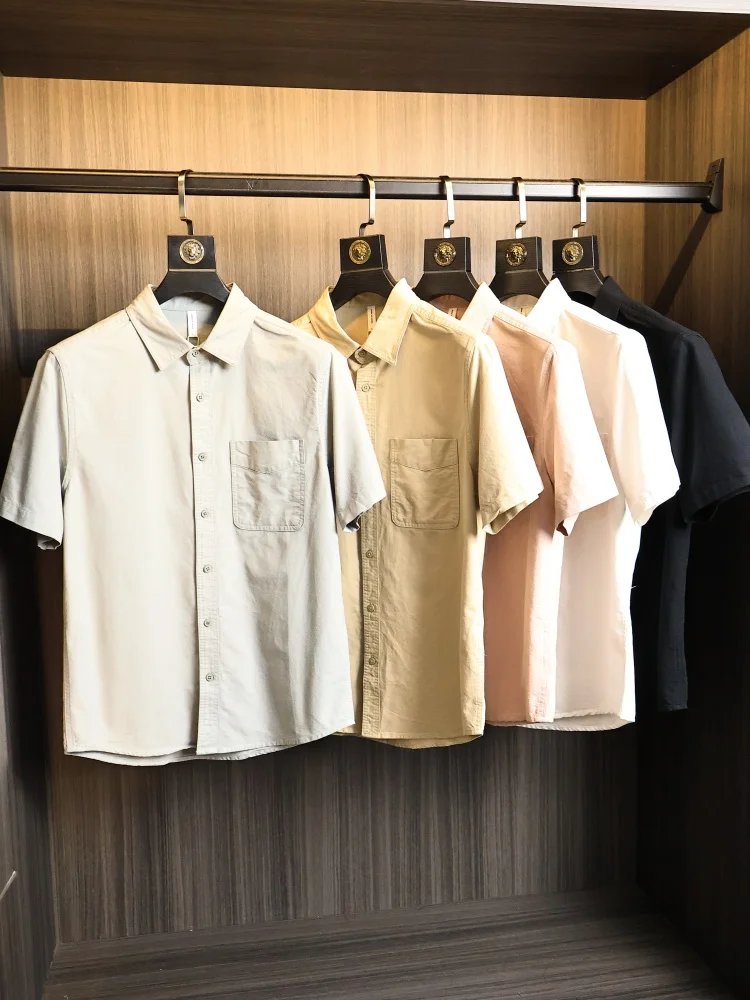

Cotton Short Sleeve Shirt Men's Fashionable Urban Style Washed Comfortable Breathable Flip Collar Pocket Design Summer Shirt