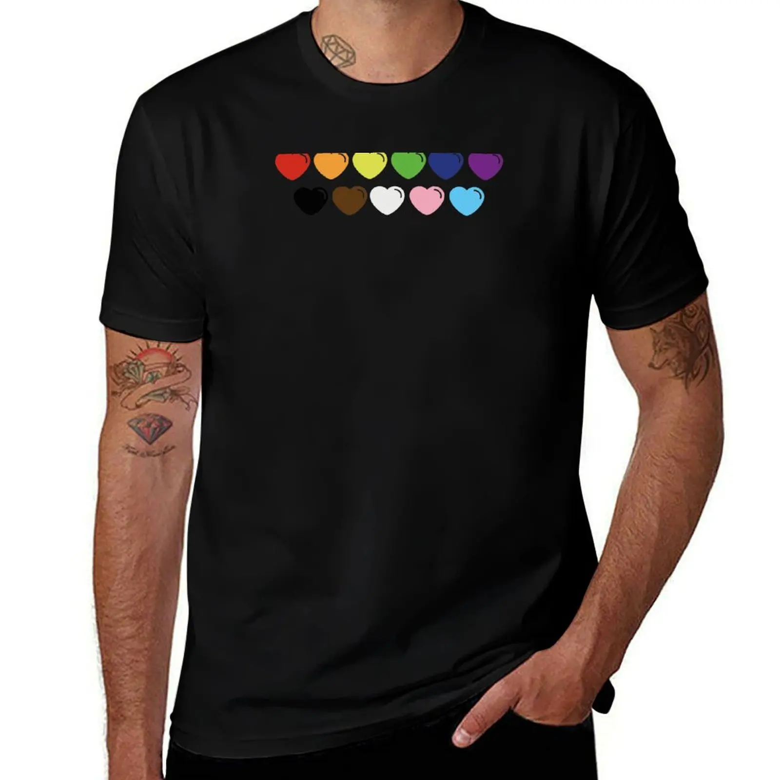 Progress Pride Heart T-Shirt Work Short Sleeve Cotton Top T-Shirt