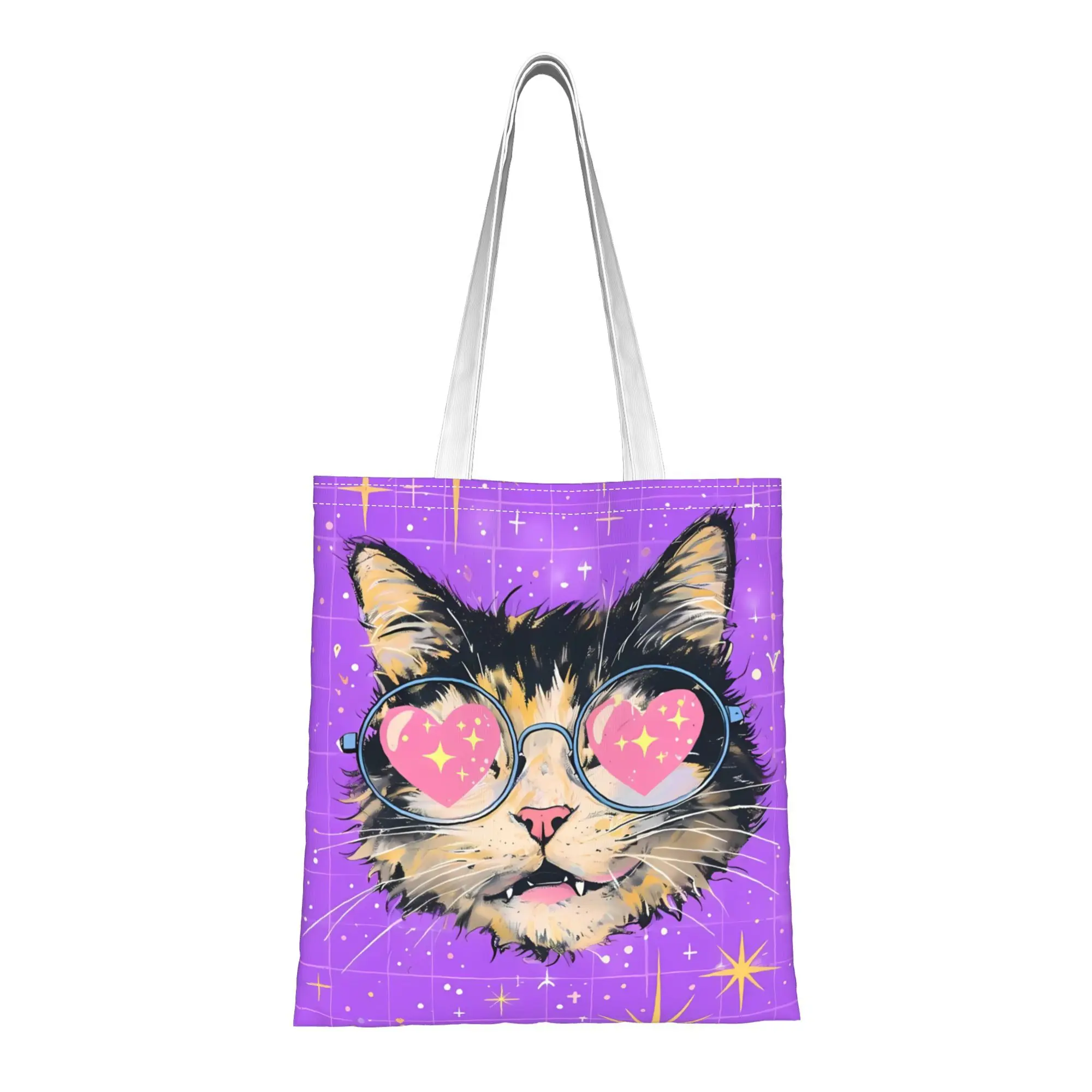 1pc Heart Glasses Cat Themed Tote Bag, Shopping Bag, Suitable for Daily Use, Shopping, School, Travel, Cute Gift for Cat Lovers.