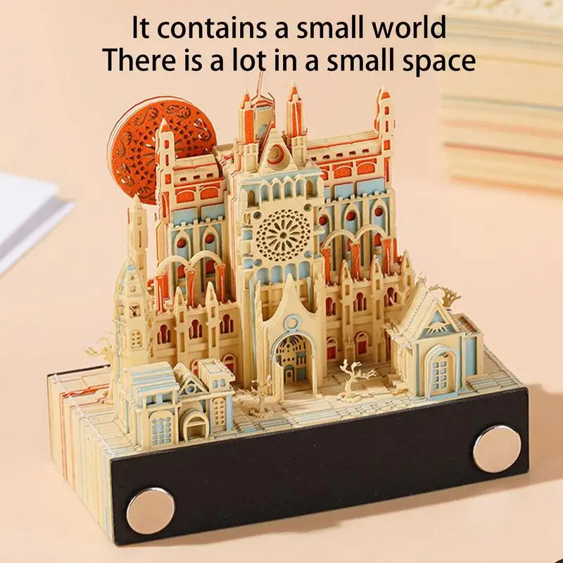 3D Memo Pad Rip-Away Castle Paper Carving Daily Notepad Art Non-Sticky Post Notes Craft Desktop Decoration Sculpture