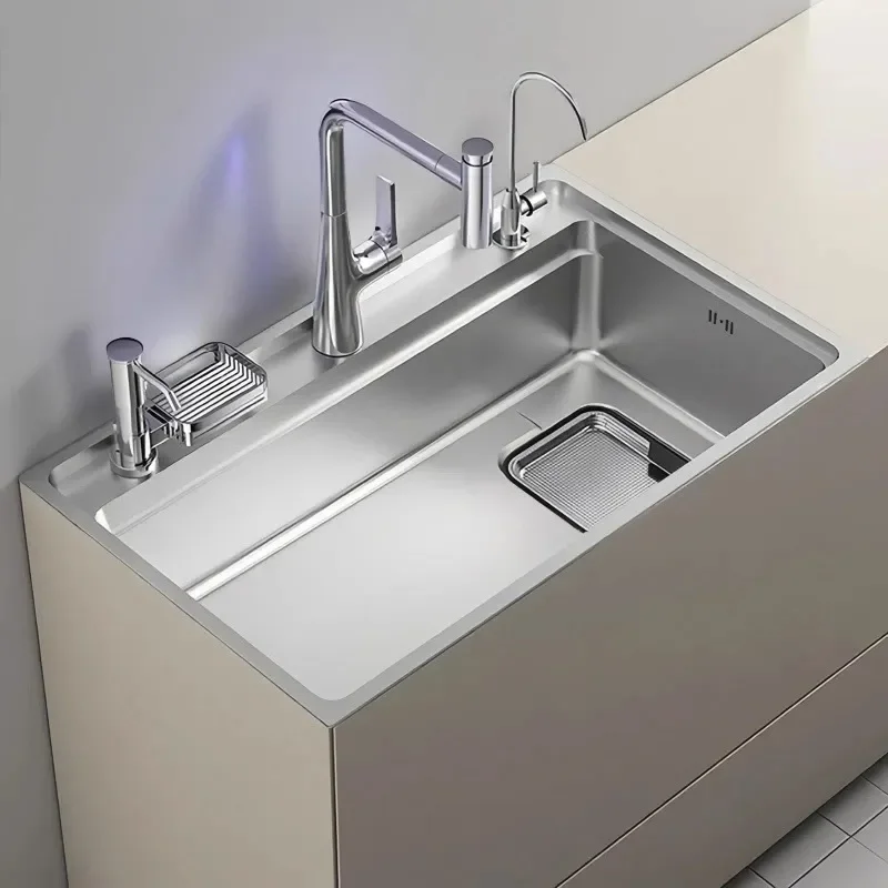 4mm Extra Thick Japanese Embossed Stainless Steel Large Single Bowl Kitchen Sink Deep Washing Basin for Household Use