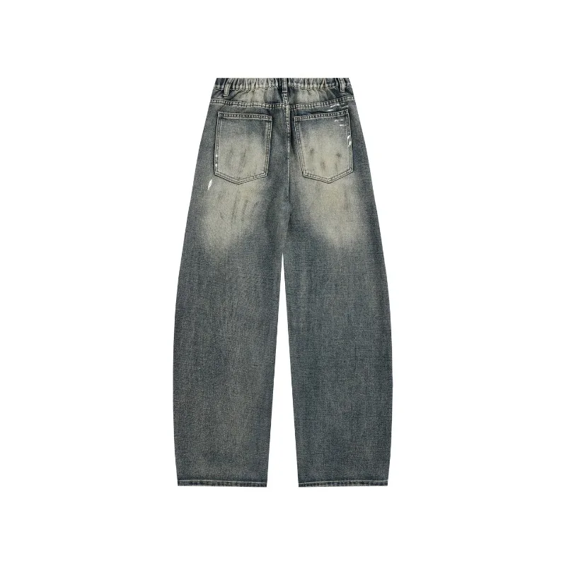 Men 2026 Trendy New Washed Distressed Heavy Ink Splash Dye Denim Jeans Spring Autumn Fashion Casual Long Trousers
