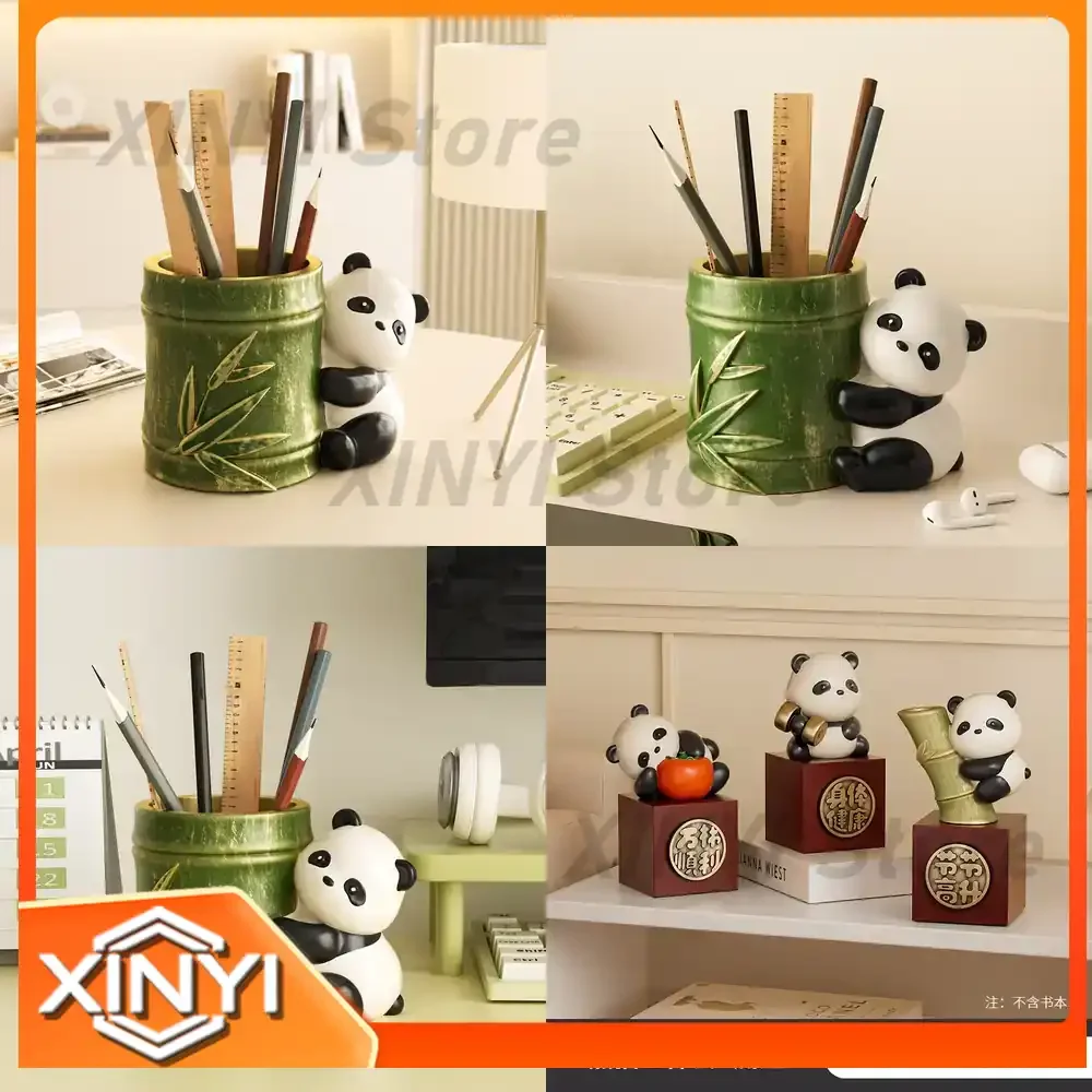 Bamboo Panda Pen Holder Desk Decoration for Office Feng Shui Lucky Gift for Teachers Graduation Christmas Creative Souvenir