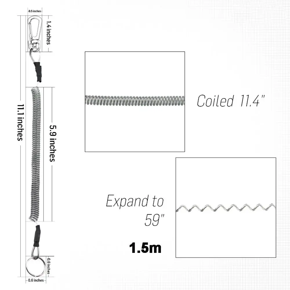 สายคล้องกันหลุดสำหรับตกปลา แบบยืดหดได้ ใช้ลวดเหล็ก แข็งแรง พร้อมตัวล็อคแบบหัวเข็มขัด สำหรับกิจกรรมกลางแจ้ง เช่น ตกปลา ใช้เป็นพวงกุญแจได้