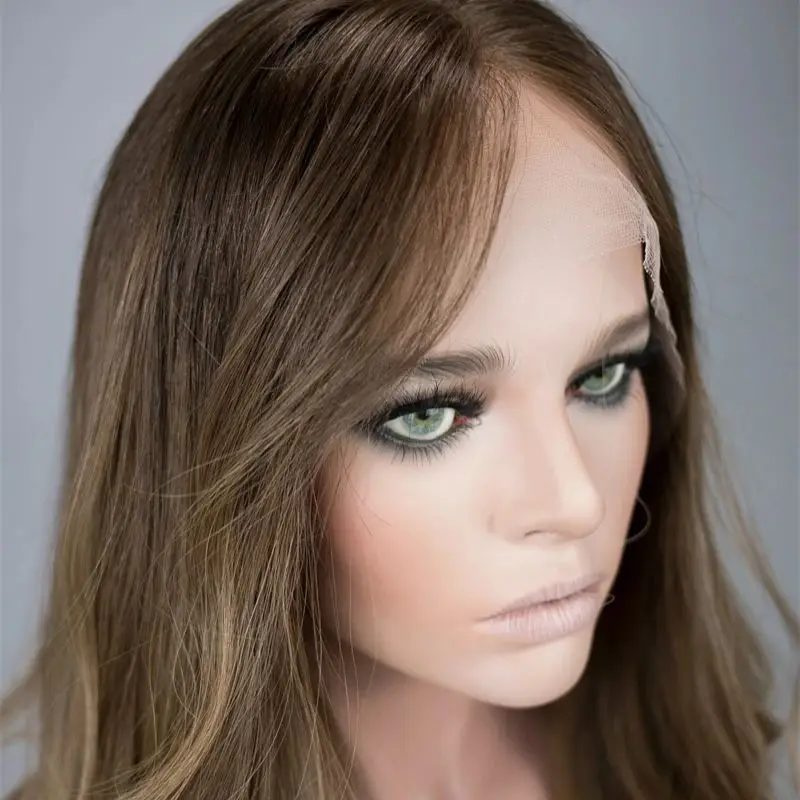 

Party Wigs Highlight Ombre Brown Blonde Synthetic Lace Front Wigs With Natural Density Preplucked Hairline 18 Inches For Daily