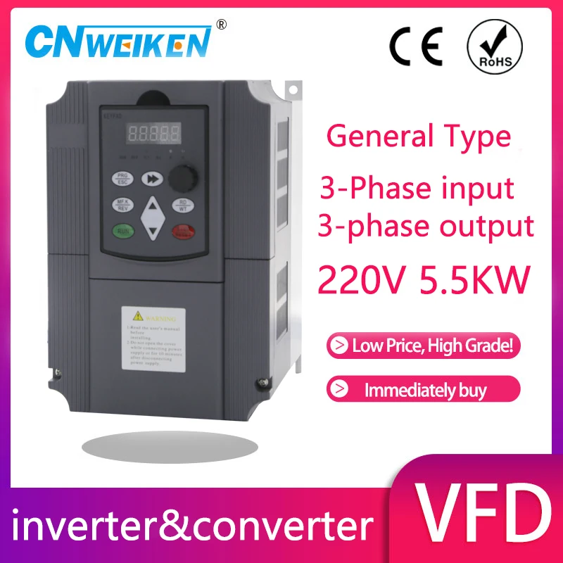 Imagem -05 - Conversor de Frequência com Velocidade Ajustável Inversor Vfd Trifásico 220v a 1.5kw 2.2kw 3p 220v Saída para Motor