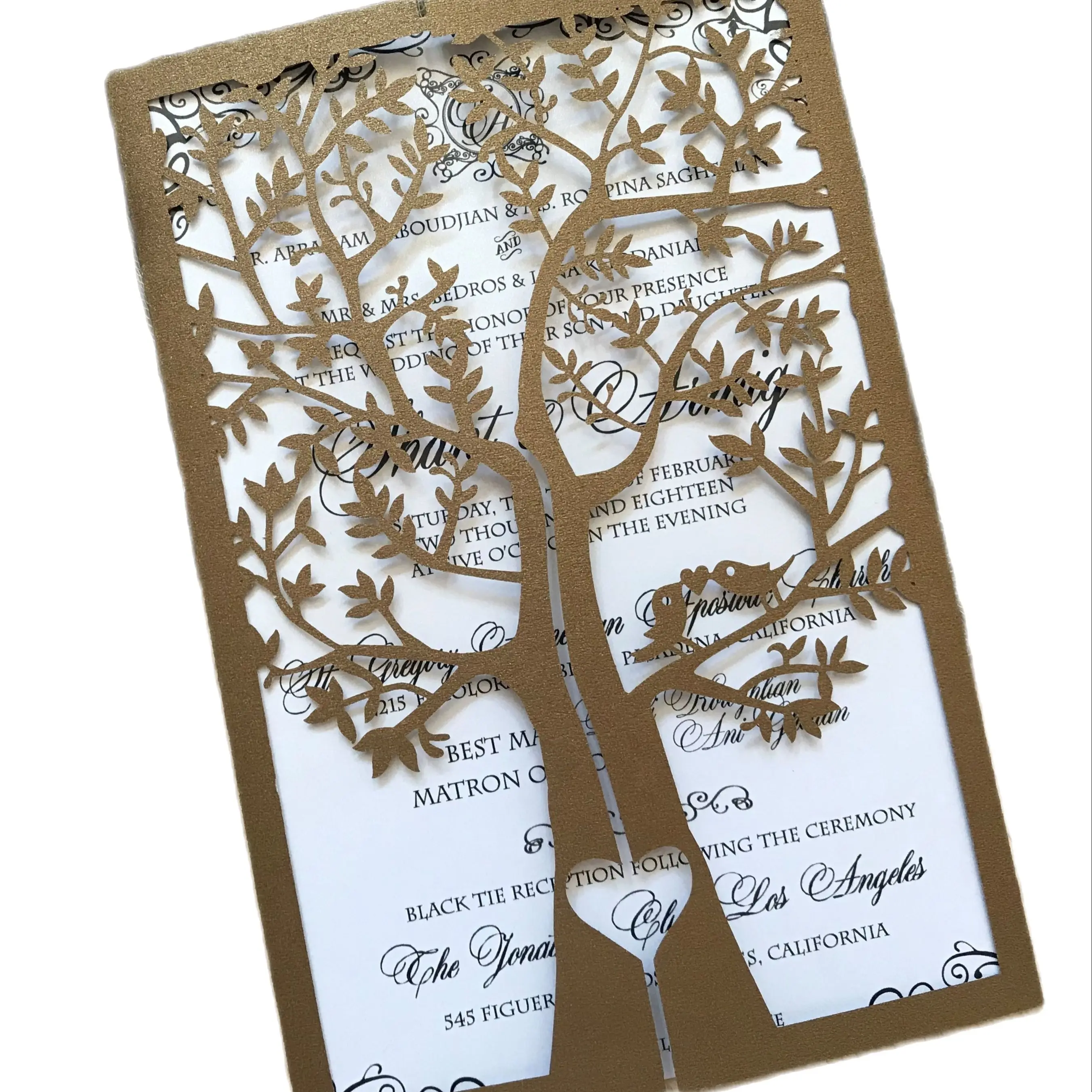 

50pcs Laser Cut Wedding Invitations Cards, Pearl Brown Tree, Anniversary, Laser Cut Invitation Cards