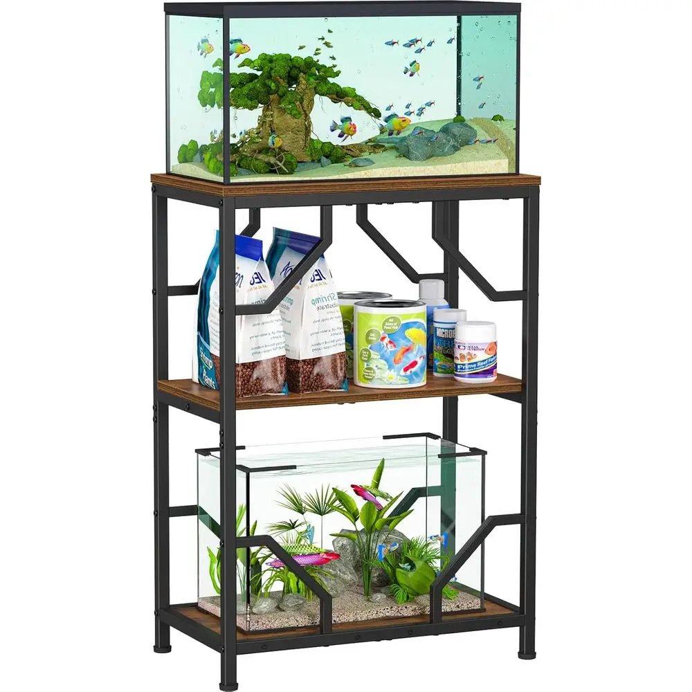 

10 Gallon Aquarium Stand, ish Tank Stand with 3 Tier Storage, Heavy Duty Metal Terrarium Stand or Home Oice, 21.26" x 11.81" x 3