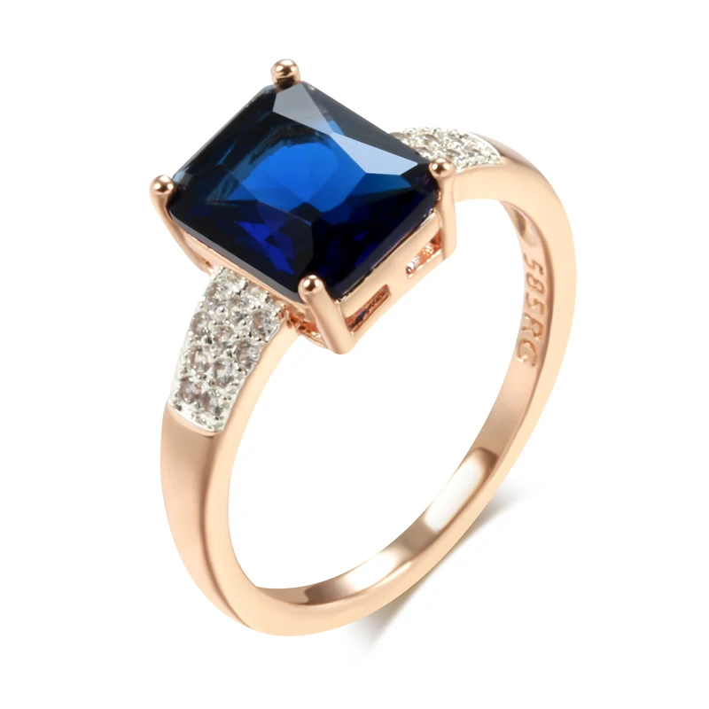 Kinel Unusual Shiny Square Blue Natural Zircon Rings for Women 585 Rose Gold Mixed Silver Luxury Wedding Party Daily Jewelry