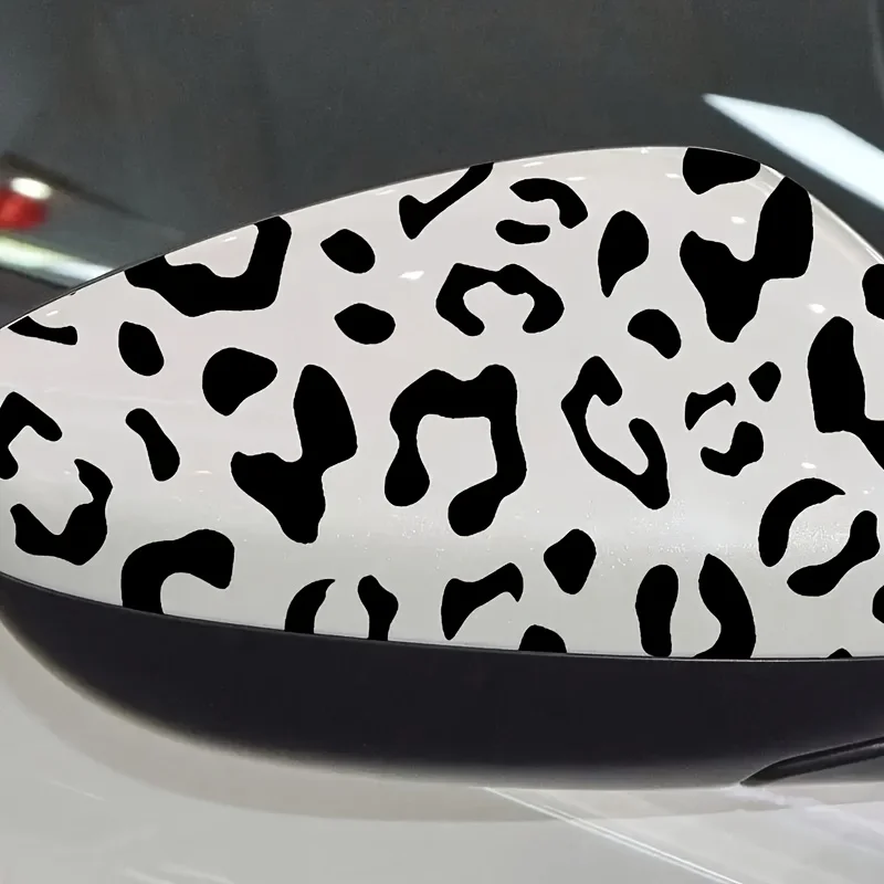 

1pc Leopard Print Car Rearview Mirror Sticker Black White Waterproof Vinyl Decal Automotive Exterior Decor Accessory