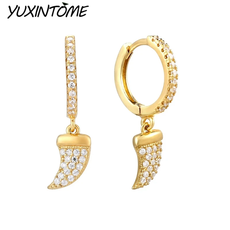 

925 Sterling Silver Needle Fashion Wolf Teeth 24K Gold Earrings 2022 Luxury Quality Hoop Earrings for Women Jewelry Accessories