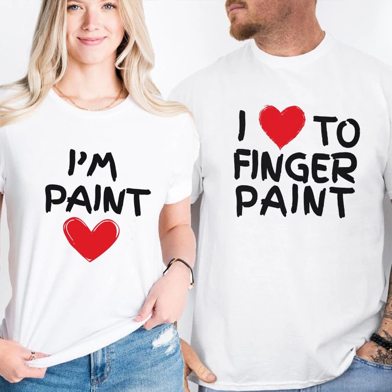 

Funny Matching Couple Shirts Paint Designs Tshirt Women Cute Her T-Shirts Valentines Anniversary Tee Couple Gifts