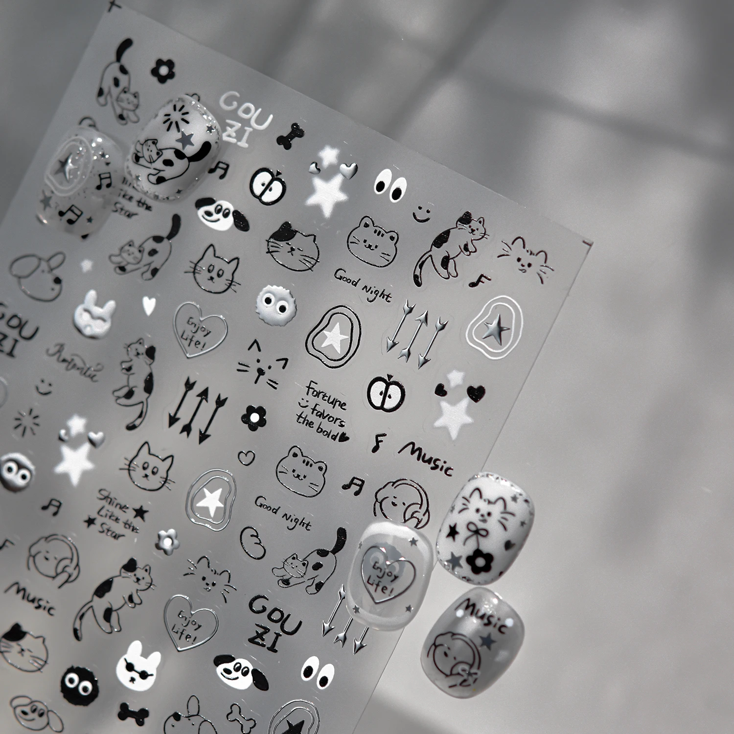 

1PCS 5D Lazy Girly Style Cute Kitten Nail Stickers Fluffy Tail Detail Nail Supplies Portable Versatile Quick-drying Stickers