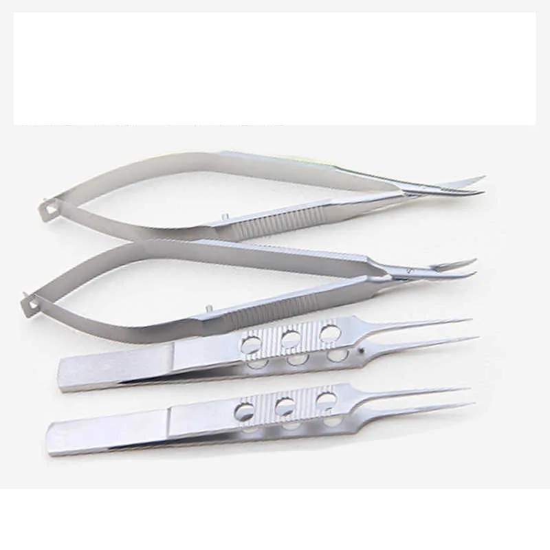 

Ophthalmic fine microinstruments 4-piece surgical tool set Set forceps corneal scissors Needle holding forceps