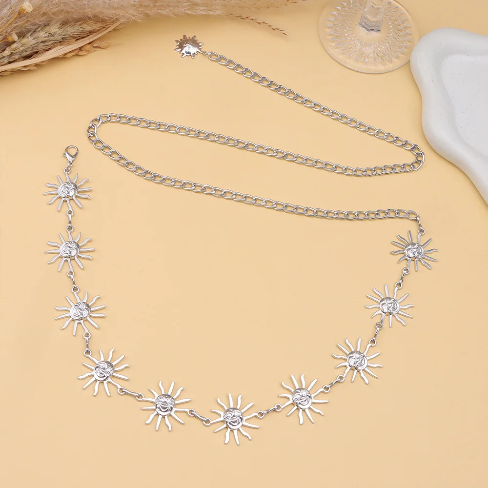Women Fashion Belt Hip Hop High Waist Gold Silver Color Vortex Sun Chain Chunky Fringes Waist Chain Corset Chain Belt view 5