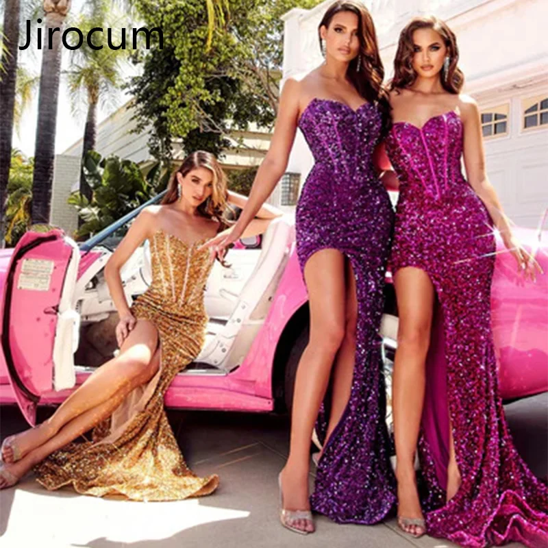 Jirocum-vestido de noche con lentejuelas para mujer, traje de fiesta Formal con escote Corazón, hombros descubiertos, sirena