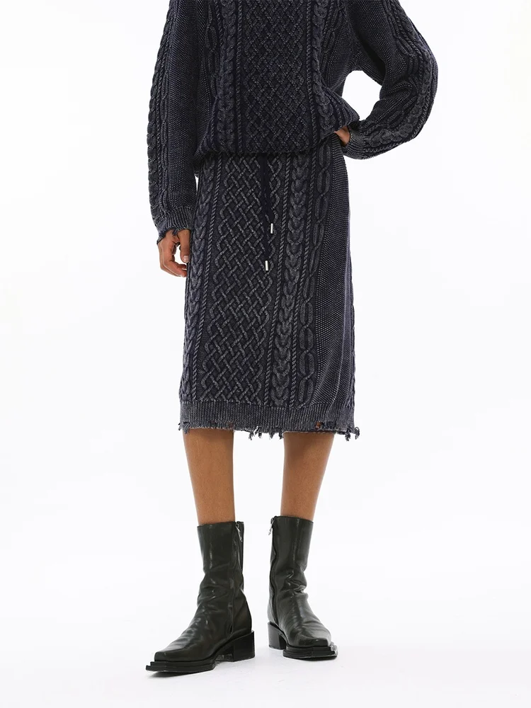 

UnvesnoUN Woven Water Milling Tapered Knit Thick Needle Wrap around Half Skirt Set Youthful Vitality Style mid Waist Seven In...